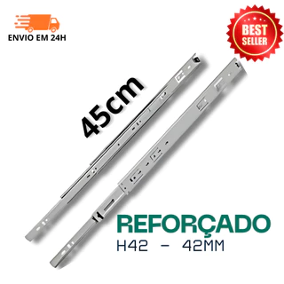 Par Corrediça Trilho Gaveta Reforçada Telescópica p/ 50kg 45cm 450mm H42 - Envios Expresso