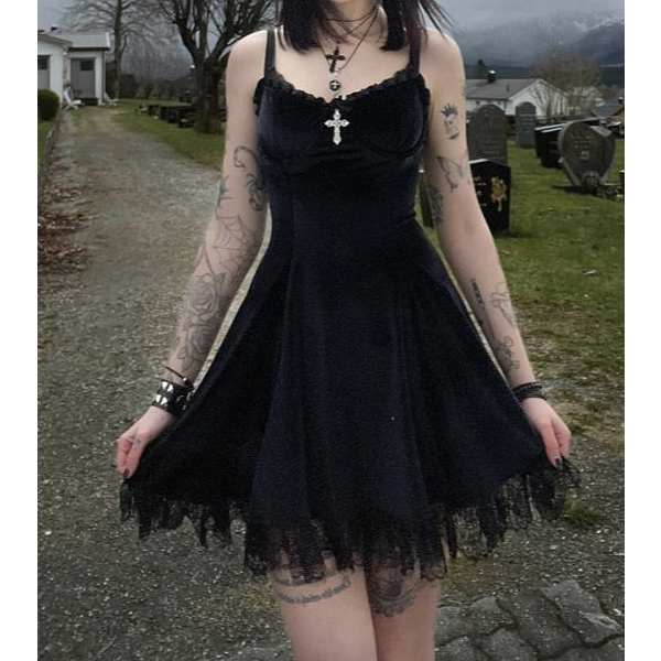 Vestido Feminino Gtico Katrina Veludo Cruz Gtica Goth Rock Punk Moda Alternativa Kpop