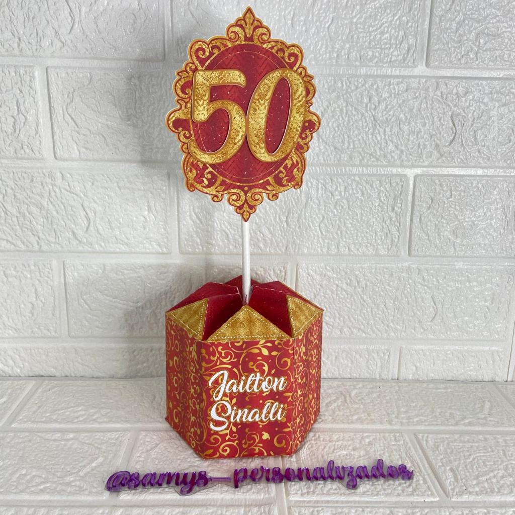 Kit de Centro de mesa 50 anos Personalizado | Arranjo Enfeite Cachepô ...