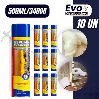 Kit 10 Unidades Espuma Expansiva Poliuretano Profissional 500Ml/340GR Com Aplicador
