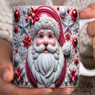 Caneca Personalizada Papai Natal Efeito 3D - Porcelana - 325ml