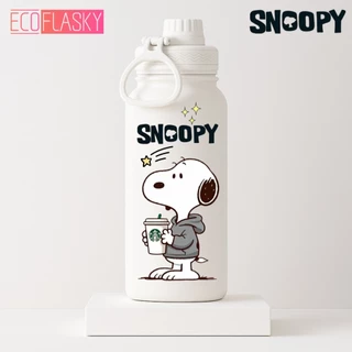 Garrafa Térmica de Água Aço Inox Estampada Snoopy com Alça Portátil Esportiva Academia 600ml