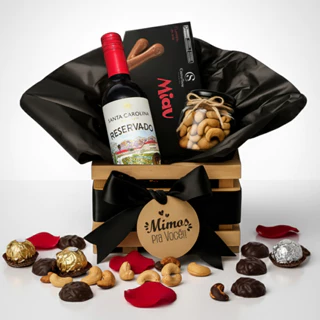 Presente Premium | Kit Vinho Reservado Santa Carolina, Chocolate Cacau Show e Castanhas  | Caixa Madeira e Laço Elegante em Oferta na Shopee