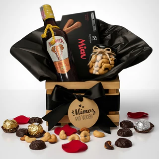 Presente Premium | Kit Amarula 375ml, Chocolate Cacau Show e Castanhas | Caixa Madeira e Laço Elegante em Oferta na Shopee