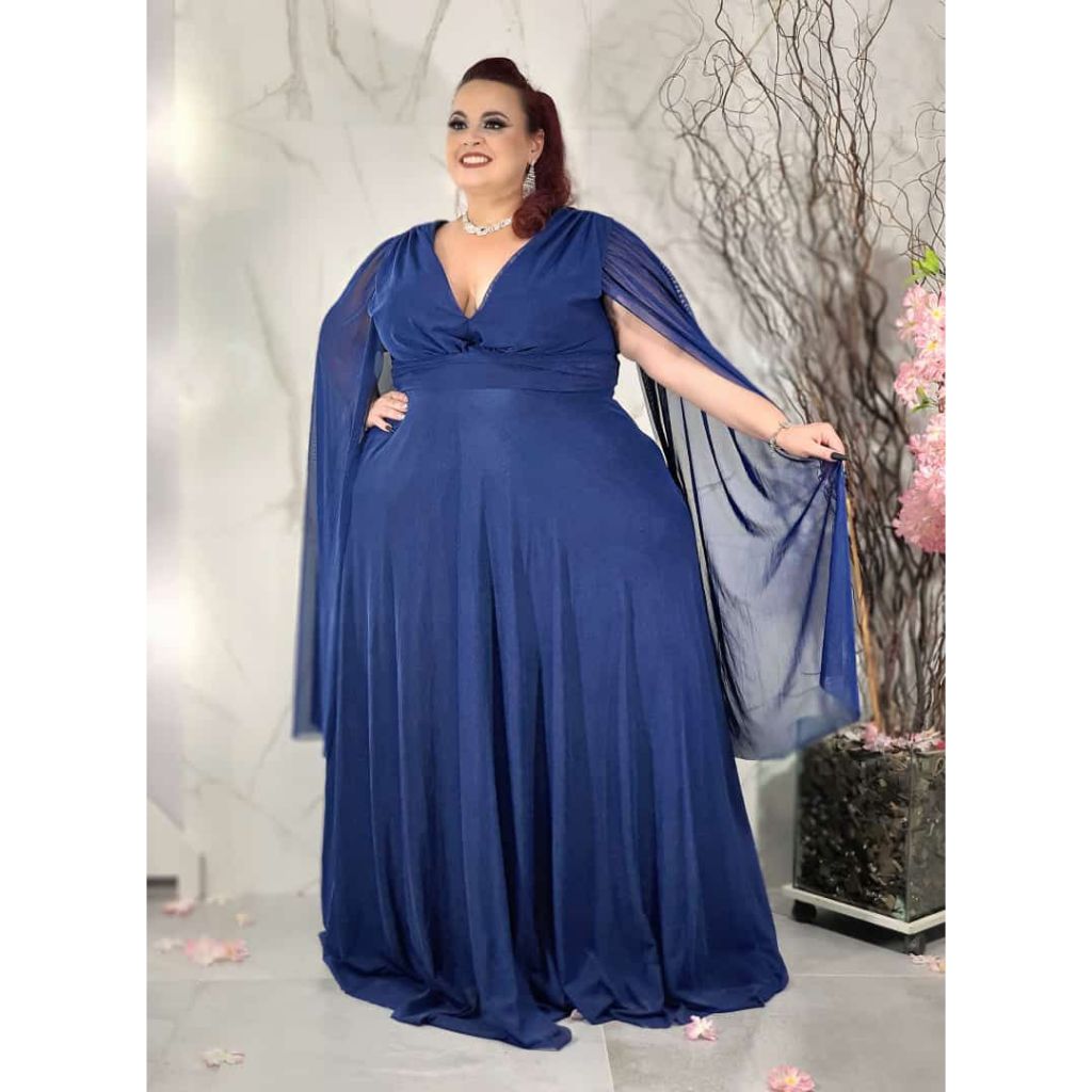 Vestido de Festa Plus Size Mangas Capa do 56 ao 60 Shopee Brasil