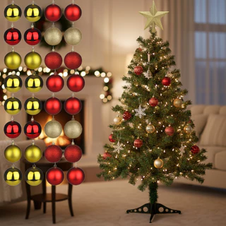 Árvore De Natal 1,20cm e 90cm Decorada Com 30 Bolinhas E 1 Estrela