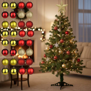 Árvore De Natal 1,20cm e 90cm Decorada Com 1 Estrela E 30 Bolinhas