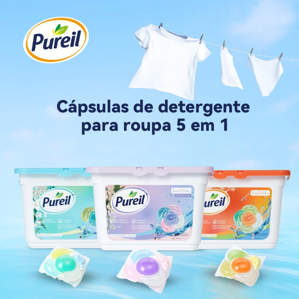 30 Cápsulas de Sabão para Lavar Roupas Pureil 5 em 1 Limpeza Profunda ...