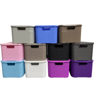 Kit Com 03 Cestos Organizadores Rattan M Com Tampa 7 Lts em Oferta na Shopee