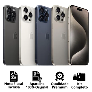 Celular iPhone 15 Pro Max (128GB) (256GB) 100% Original Apple Seminovo Vitrine Bateria 85% a 100% NF Carregador Película em Oferta na Shopee