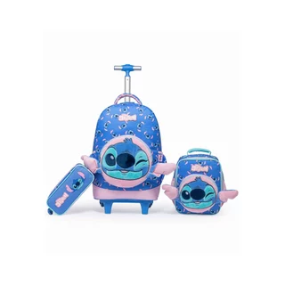 Kit Mochila Rodinha Disney Lancheira Estojo Escolar Stitch em Oferta na Shopee