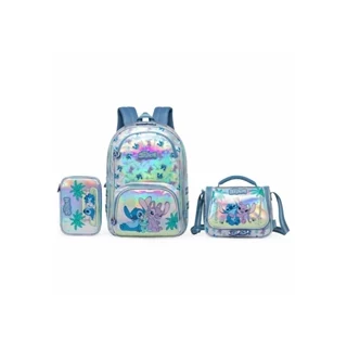 Kit Mochila Disney Lancheira Estojo Escolar Stitch em Oferta na Shopee