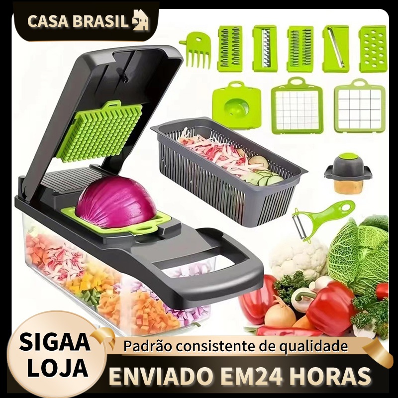 Fatiador de cozinha profissional multifuncional de aço inoxidável 16 em 1 cortador de fatias | Shopee Brasil