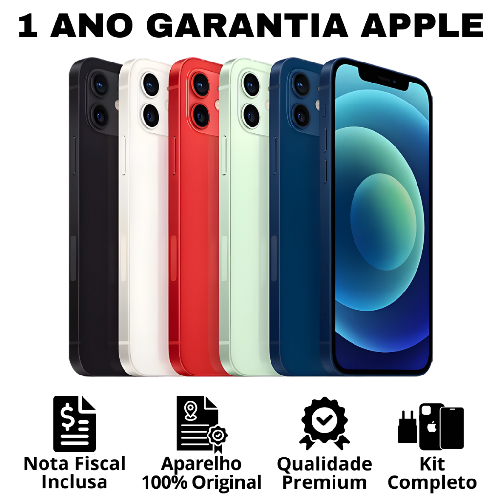 Celular iPhone 12 (128GB) (256GB) 100% Original Apple Novo Lacrado