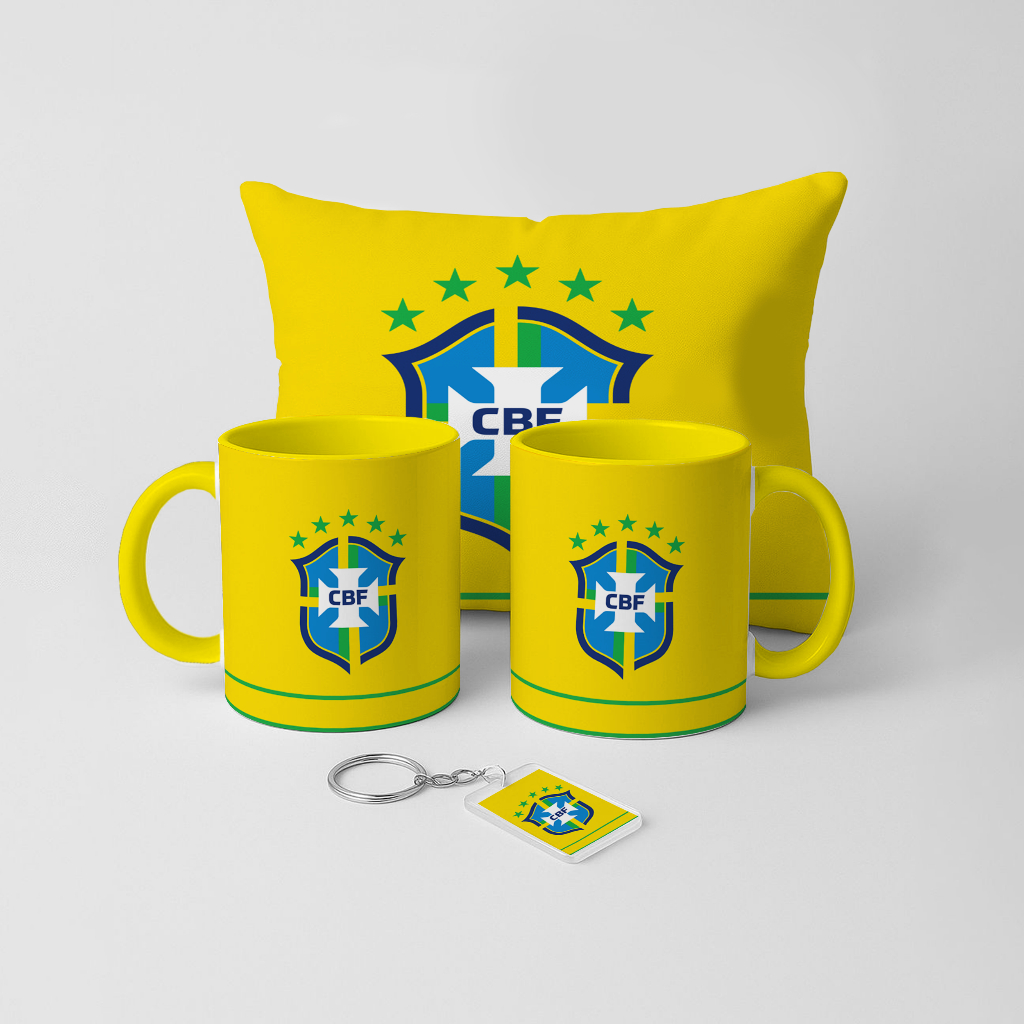 Kit Seleções Brasil Caneca com Almofada e Chaveiro | Copa 2026 | Brasil Futebol em Oferta na Shopee