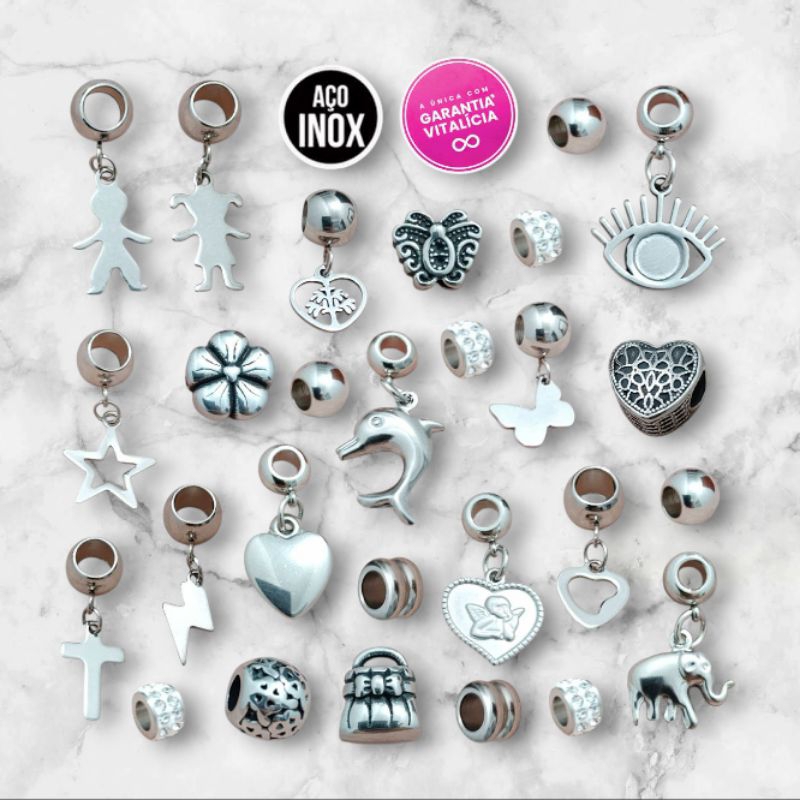 Berloques Aço Inox Não Escurecem Antialérgicos Moda Para Pulseiras Berloqueiras Presente Ideal