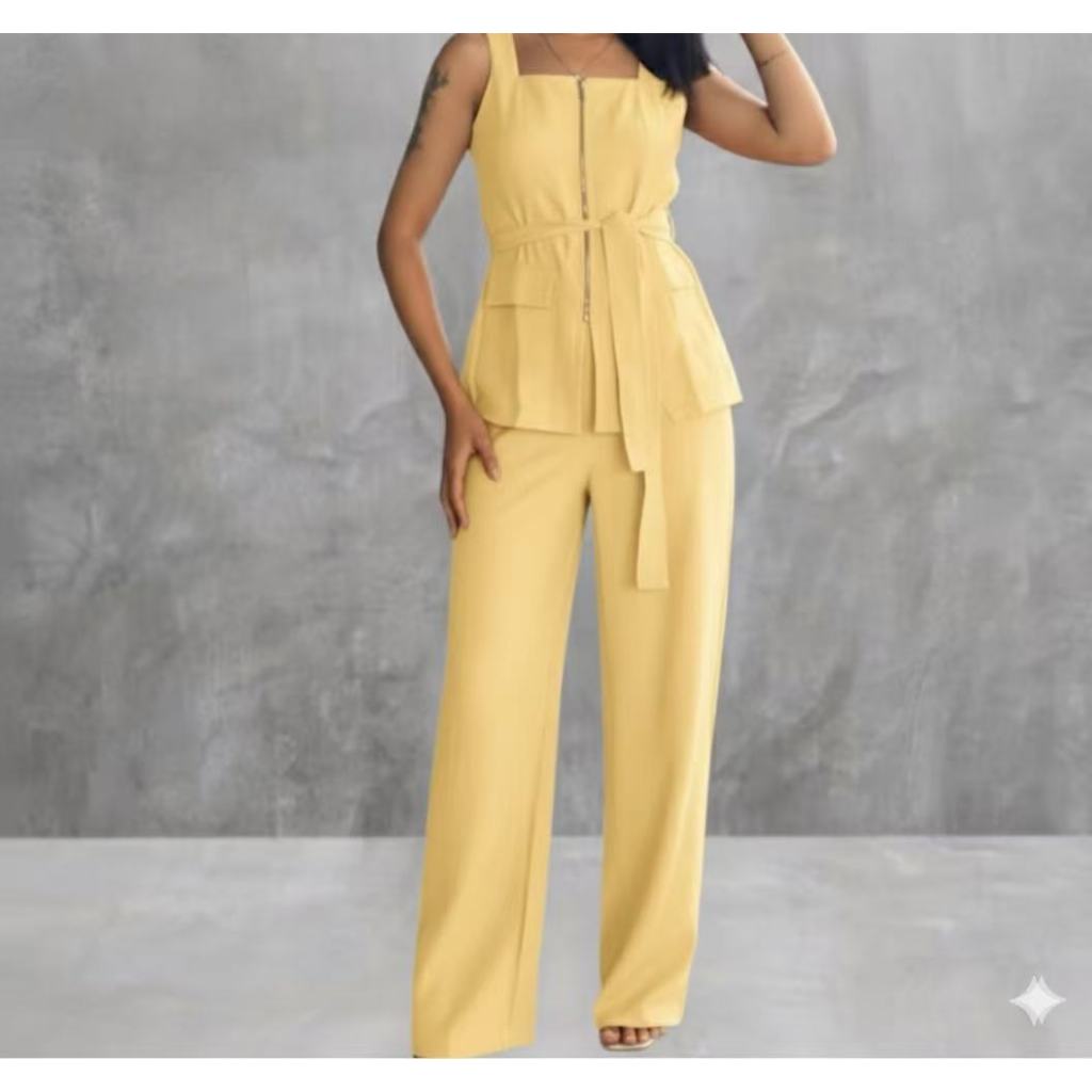 Conjunto Feminino Marrant Colete com Ziper cinto e Calça 158