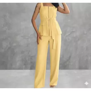 Conjunto Feminino Marrant Colete com Ziper cinto e Calça 158