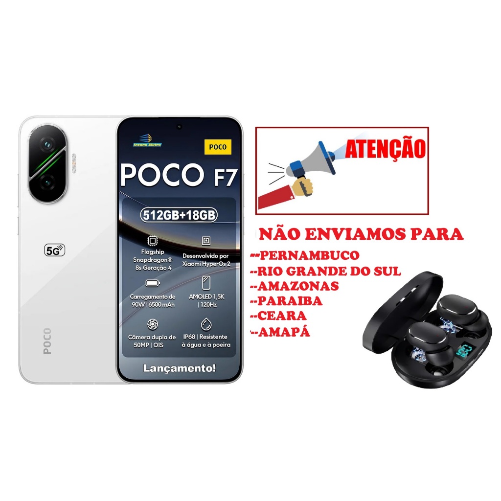 XIAOMI POCO F7 512 GB 12 RAM VERÇÃO GLOBAL + BRINDE NAO ENVIAMOS-PE-RS-AM-PB-CE-AP