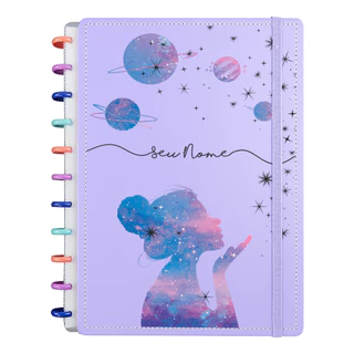Caderno de Discos Personalizado com Nome Tamanho A4 ou A5 - com 80 Folhas Pautadas - Garota Universo