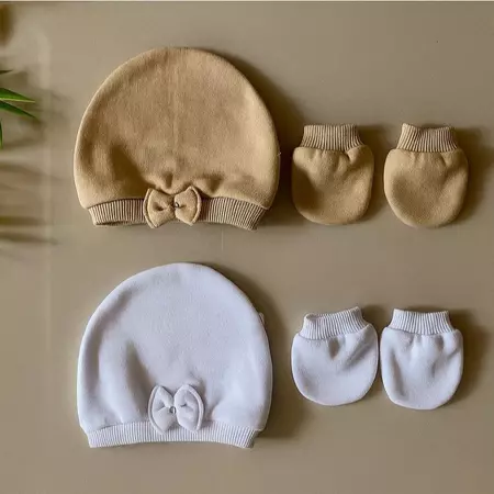 Kit 2 Toucas e 2 Luvas Bebê Menina RN Recém-Nascido Algodão Macio Enxoval Maternidade