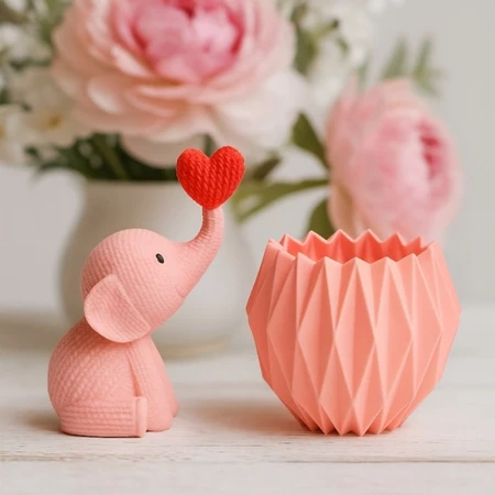 Elefante do Amor 3D Fofo com Coração Vasinho Decorativo Origami Rosa Mini Enfeite Amoroso fofo lindo bonito cachepot