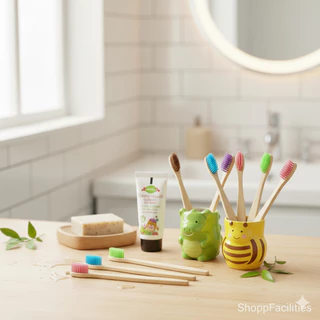 Kit Escovas de Bambu Ecológicas Natural Macias Com Cores Sortidas (Contém Infantis)