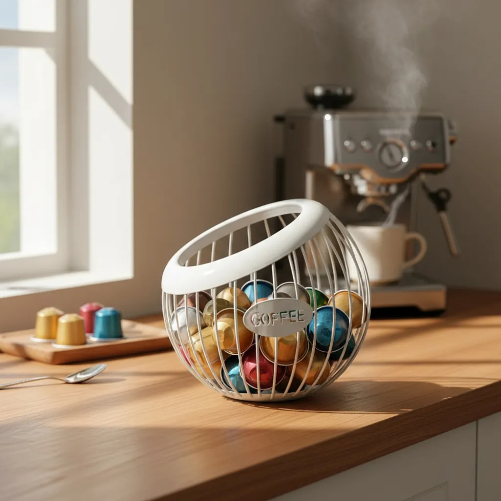 Porta Cápsulas Cesta Café Redondo Metal Decorativo Suporte.