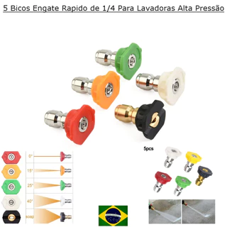 Kit 5 Bicos Engate Rapido 1/4" Para Lavadoras Alta Pressão Jato Leque