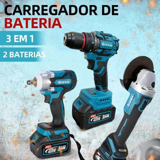 Kit de ferramentas profissionais sem escovas 3 em 1 de 21V com 3 baterias + estojo de transporte