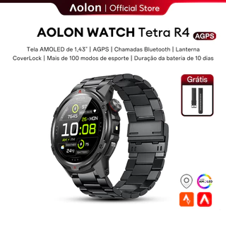 Aolon Tetra R4 Smartwatch Relogio 1.43" AMOLED Bluetooth AGPS IP68 À Prova D'água Bateria 20dias Relógio inteligent