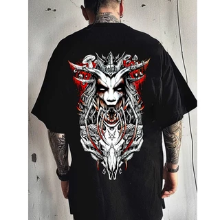Camiseta Gótica Demônio Chifres Y2K Unissex Oversized 100% Algodão Estilo Streetwear Presente Envio Imediato