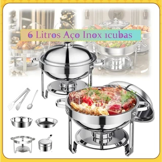 Rechaud Inox Redondo 6 Litros Banho Maria Aquecedor Alimento aço inox litros em Oferta na Shopee
