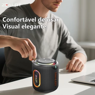 Caixa Som ZEALOT-M1 Bluetooth 5.4 30W RGB | IPX5 | Bateria 6000mAh | TWS | Alça Anti-Perda