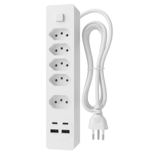 Filtro de Linha 2 Metros Inova 5 Tomadas 2 USB 2 USB-C Bivolt Potência Segurança