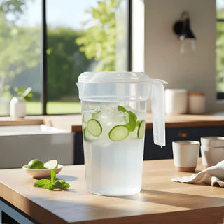 Kit 5 Jarras Plásticas 2 Litros Com Tampa Cristal Para Suco e Água
