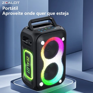 Caixa de Som ZEALOT-PT02 60W RGB | Alça e Alça de Ombro, IPX5, 8000mAh, TWS Par Estéreo, BT5.4