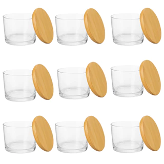 Kit Potes De Vidro Pate 150ml para Velas Artesanais Aromaticas Tampas Madeiras Nadir Figueiredo