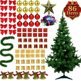 Kit 86 itens Árvore Natal Completo Enfeites Decoração 120cm Decorada Cheia