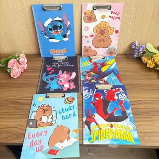 Prancheta Decorada homem aranha ,Stitch e capivara Oficio A4 Prendedor Metálico