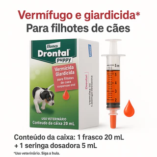 Vermífugo Drontal Puppy 20 mL c/ Seringa 5 mL – Filhotes de Cães | Elanco | Suspensão Oral