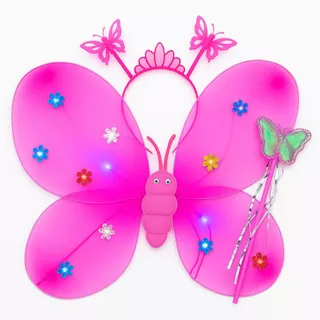 Kit Fantasia Asa de Borboleta com LED + Varinha + Tiara Fada Infantil Festa Carnaval Ref: 3266