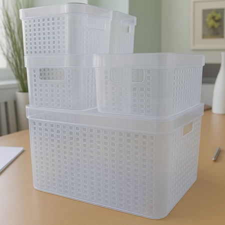 Kit 5 caixas organizadoras de plástico com tampa 