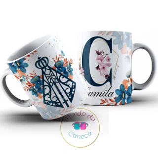 Caneca Personalizada Nossa Senhora Aparecida com Sua Inicial e Nome de Porcelana Fé