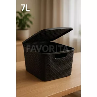 Cesto Caixa Organizadora Rattan Com Tampa 7 Litros Preta Multiuso - TOY 25588 em Oferta na Shopee