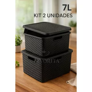 Kit Com 2 Cestos Caixas Organizadoras Rattan Com Tampa 7 Litros Preto Multiuso - TOY 25588 em Oferta na Shopee