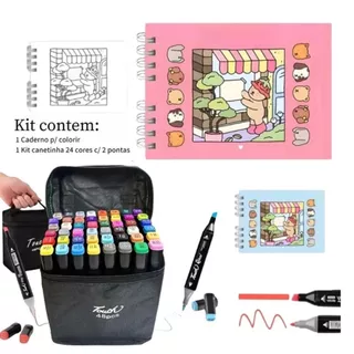 Kit de Livro de Colorido BooBoo Goods 50 Folhas+Jogo Caneta Marcadora 24/36/48 Cores