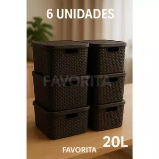 Kit Com 6 Cestos Caixas Organizadoras Rattan Com Tampa 20 Litros Preto - TOY  25598 em Oferta na Shopee