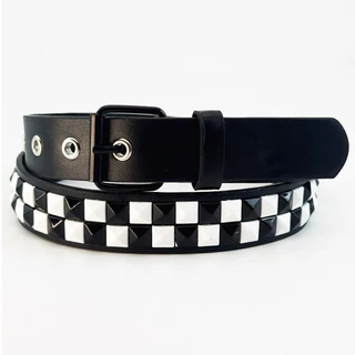 Cinto Unissex De Punk com Dupla Tachas Pretas com Rebites e Ilhós