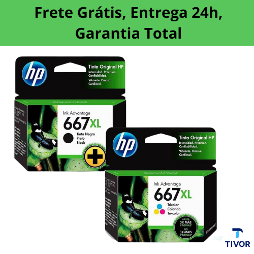 CARTUCHO DE TINTA HP 667XL PRETO E COLORIDO PARA USO EM 2376 2774 2776 6476